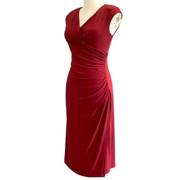 Lauren Ralph Lauren Sleeveless Faux Wrap Ruched Chili Pepper Red Dress Size 8 - Picture 2 of 7
